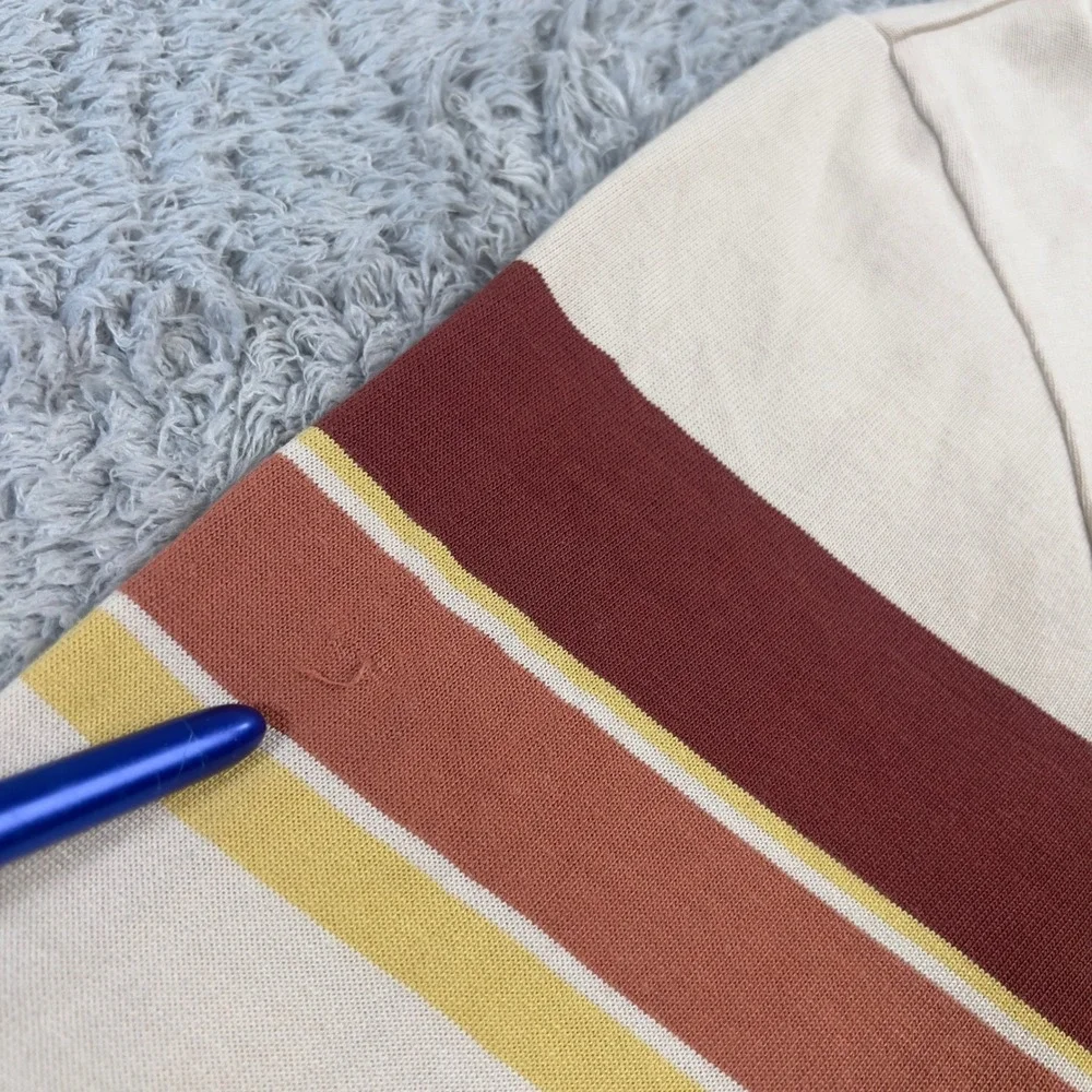 Marine Layer Polo Shirt Mens L XL Tan Long Sleeve Retro Stripe Cotton Modal Soft
